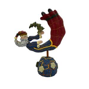 Vintage Resin Santa Moon Figurine Santa Claus Floating over Earth Christmas Eve